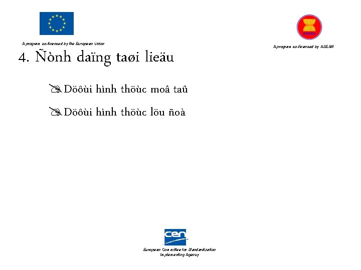 A program co-financed by the European Union 4. Ñònh daïng taøi lieäu @Döôùi hình