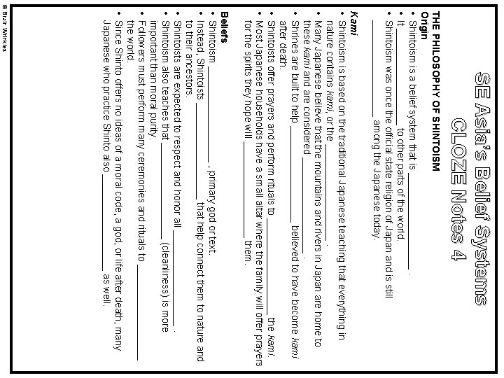 SE Asia’s Belief Systems CLOZE Notes 4 THE PHILOSOPHY OF SHINTOISM Origin • Shintoism