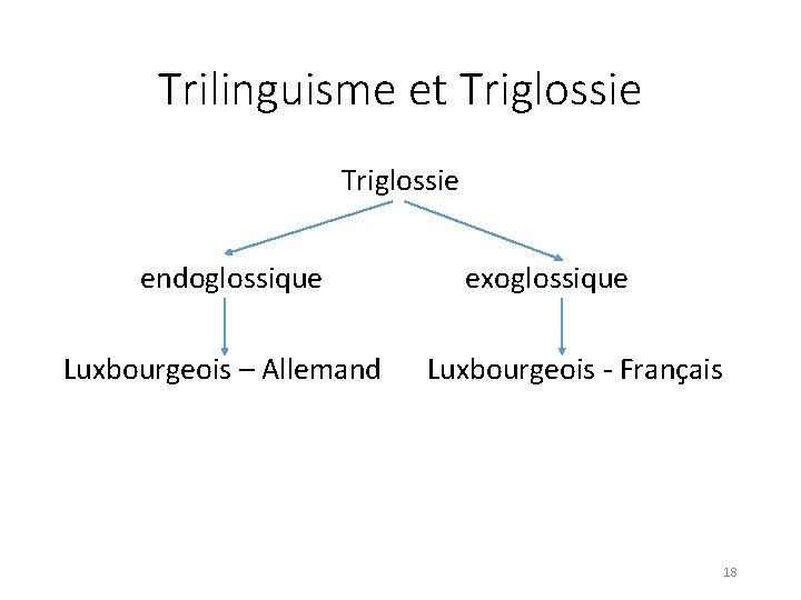 Trilinguisme et Triglossie endoglossique Luxbourgeois – Allemand exoglossique Luxbourgeois - Français 18 
