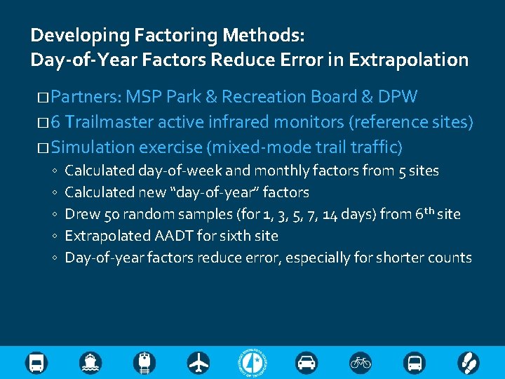 Developing Factoring Methods: Day-of-Year Factors Reduce Error in Extrapolation � Partners: MSP Park &