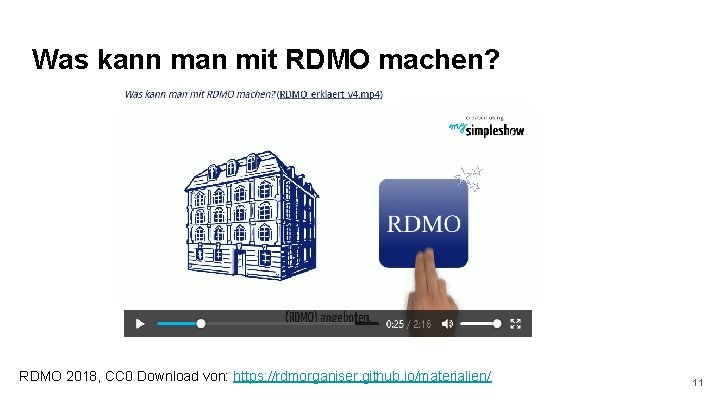 Was kann man mit RDMO machen? RDMO 2018, CC 0 Download von: https: //rdmorganiser.