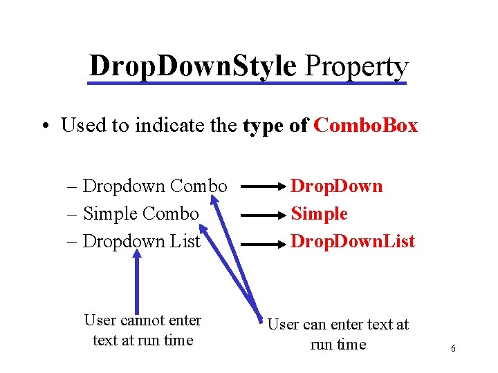 Drop. Down. Style Property • Used to indicate the type of Combo. Box – Drop. Down. Style Property • Used to indicate the type of Combo. Box –