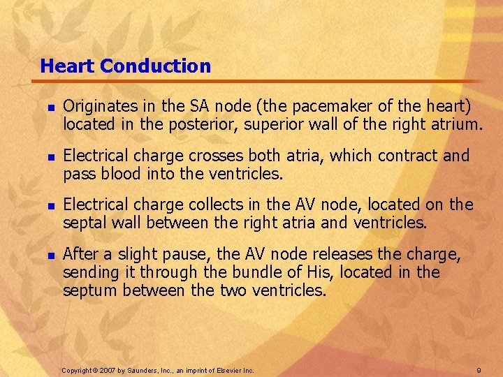 Heart Conduction n n Originates in the SA node (the pacemaker of the heart)