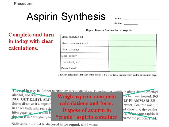 Aspirin Synthesis • Experiment uses acetic anhydride (C 4 H 6 O 3) Complete