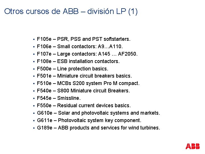 Otros cursos de ABB – división LP (1) § § § § F 105