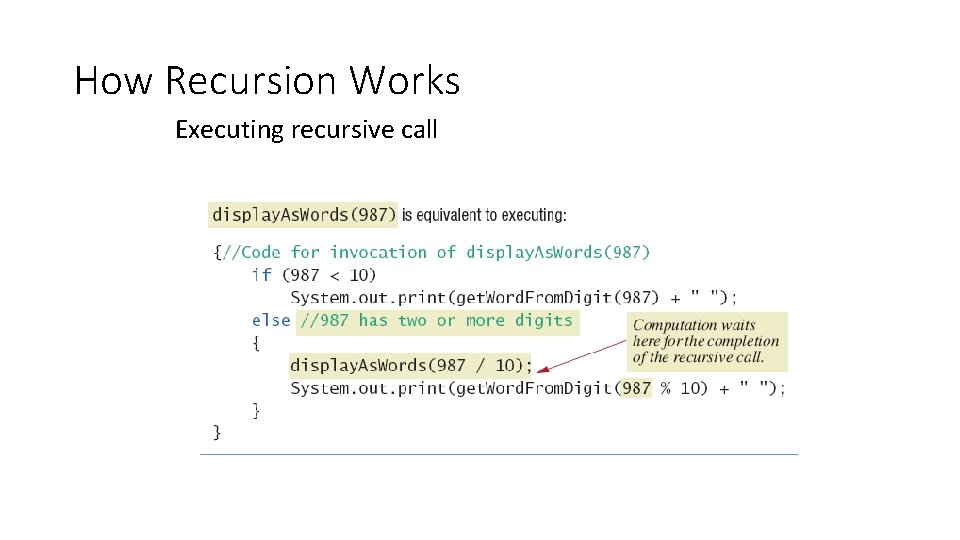 How Recursion Works Executing recursive call 