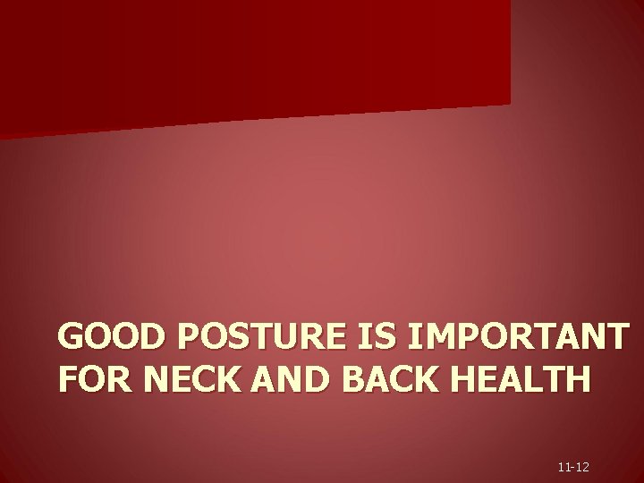 GOOD POSTURE IS IMPORTANT FOR NECK AND BACK HEALTH 11 -12 