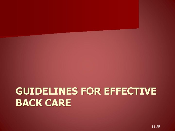 GUIDELINES FOR EFFECTIVE BACK CARE 11 -25 