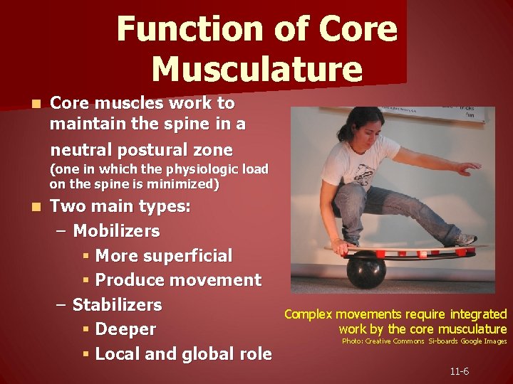 Function of Core Musculature n Core muscles work to maintain the spine in a