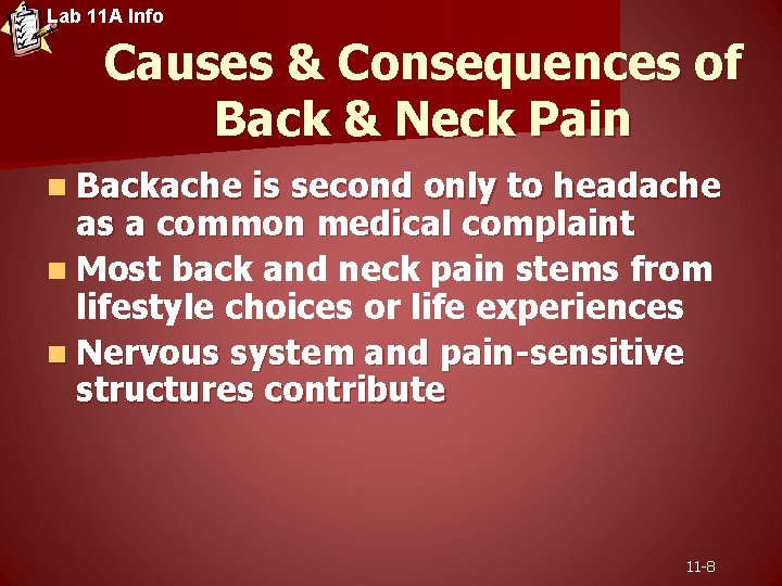 Lab 11 A Info Causes & Consequences of Back & Neck Pain n Backache