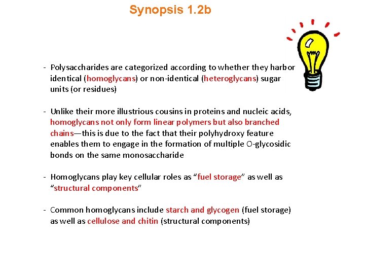 Synopsis 1. 2 b - Polysaccharides are categorized according to whether they harbor identical