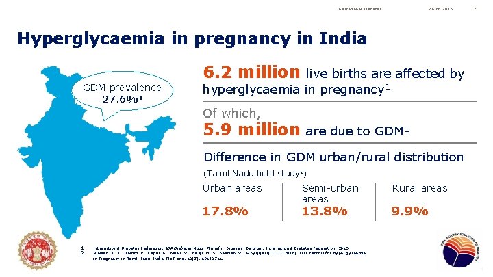 Gestational Diabetes March 2016 Hyperglycaemia in pregnancy in India 6. 2 million GDM prevalence