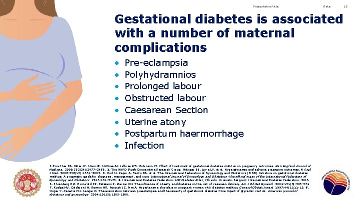 Presentation title Date Gestational diabetes is associated with a number of maternal complications •