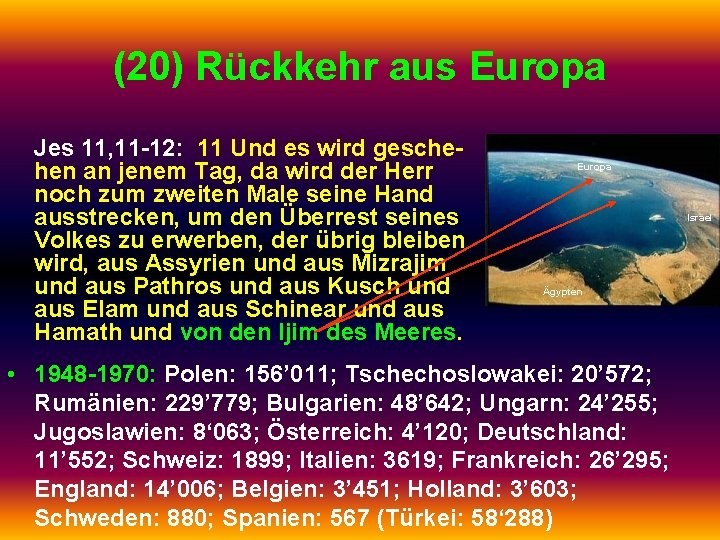 (20) Rückkehr aus Europa Jes 11, 11 -12: 11 Und es wird geschehen an