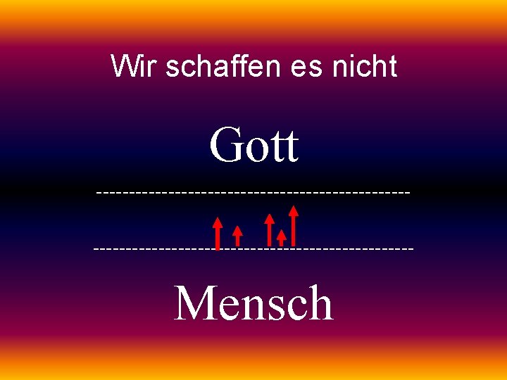 Wir schaffen es nicht Gott ------------------------------------------------ Mensch 