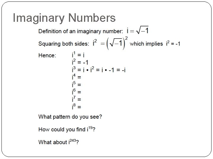 Imaginary Numbers 