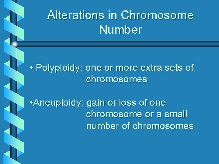 Alterations in Chromosome Number • Polyploidy: one or more extra sets of chromosomes •