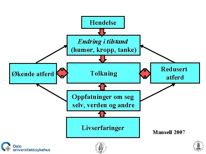 Hendelse Endring i tilstand (humør, kropp, tanke) Økende atferd Tolkning Redusert atferd Oppfatninger om