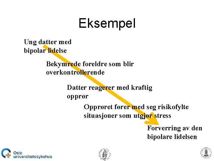 Eksempel Ung datter med bipolar lidelse Bekymrede foreldre som blir overkontrollerende Datter reagerer med