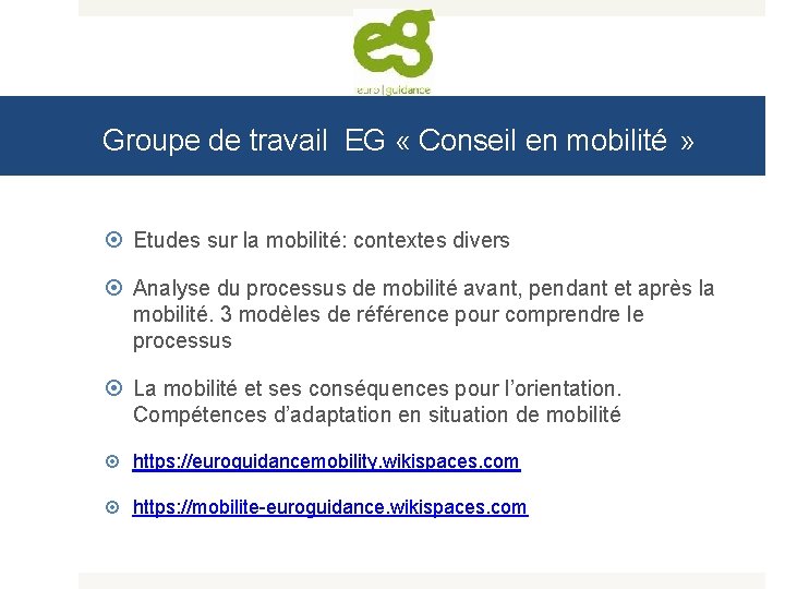 Groupe de travail EG « Conseil en mobilité » Etudes sur la mobilité: contextes