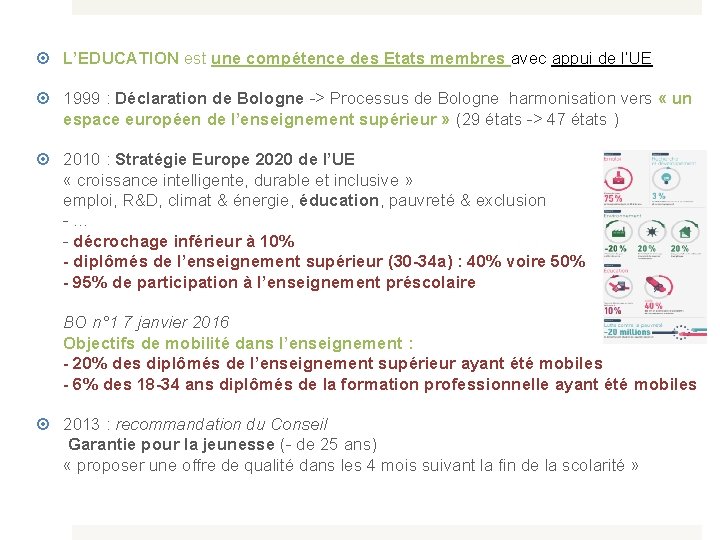  L’EDUCATION est une compétence des Etats membres avec appui de l’UE 1999 :