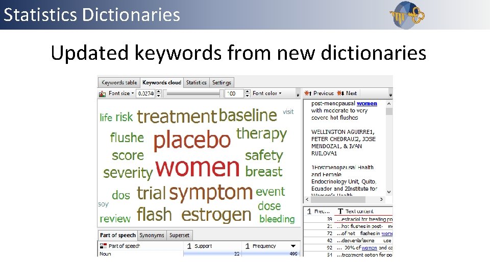 Statistics Dictionaries Updated keywords from new dictionaries 