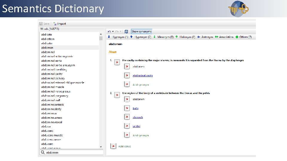 Semantics Dictionary Outline 