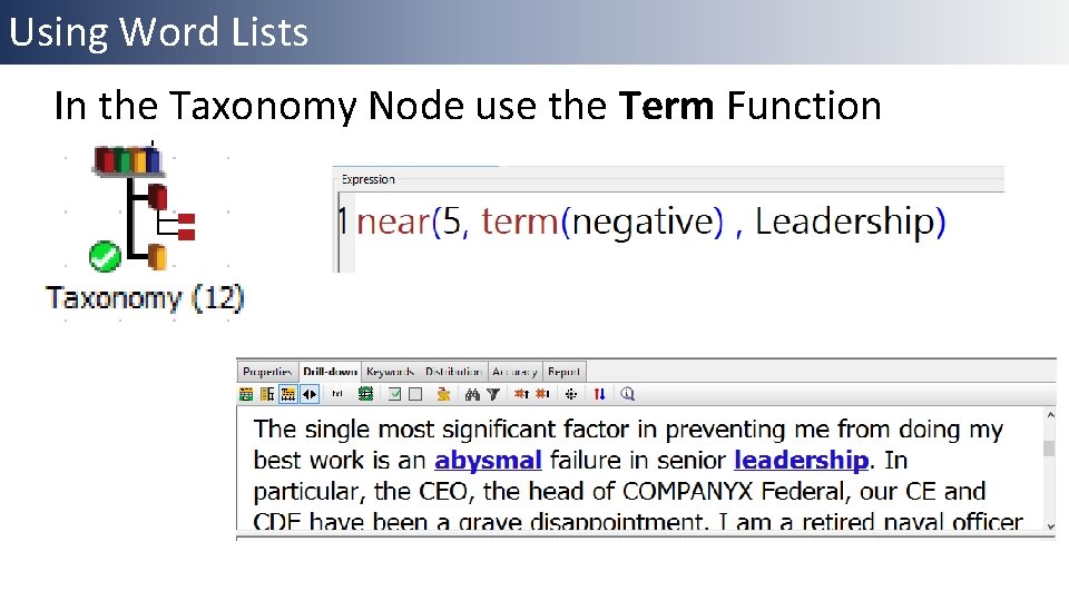 Using Word Lists In the Taxonomy Node use the Term Function 