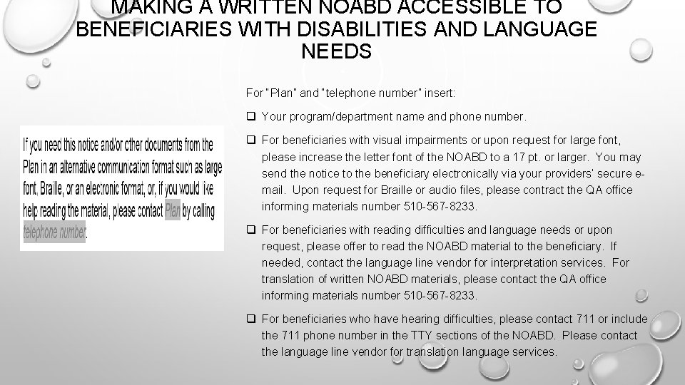 MAKING A WRITTEN NOABD ACCESSIBLE TO BENEFICIARIES WITH DISABILITIES AND LANGUAGE NEEDS For “Plan”
