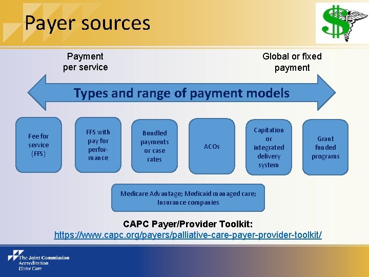 Payer sources Payment per service Global or fixed payment Types and range of payment