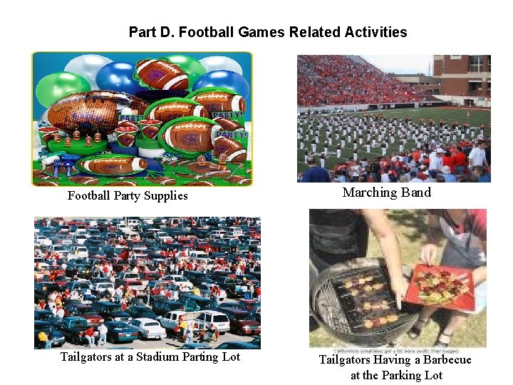Part D. Football Games Related Activities Football Party Supplies Tailgators at a Stadium Parting