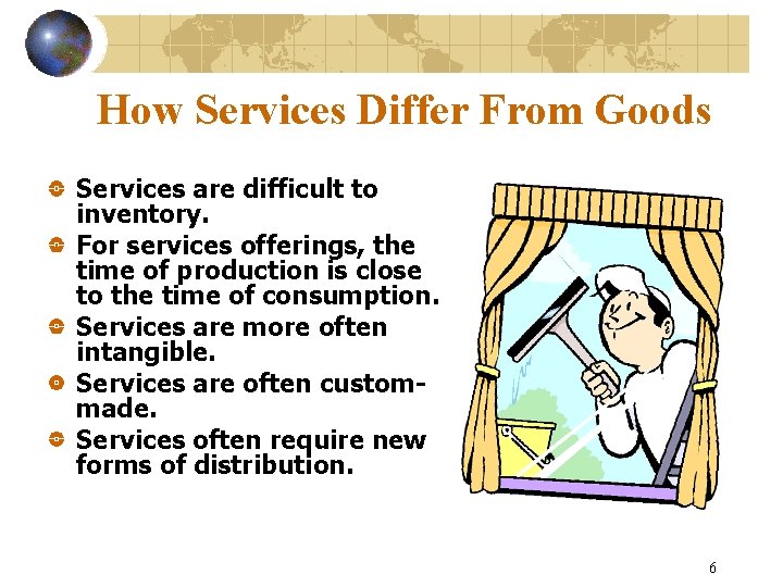 How Services Differ From Goods Services are difficult to inventory. For services offerings, the