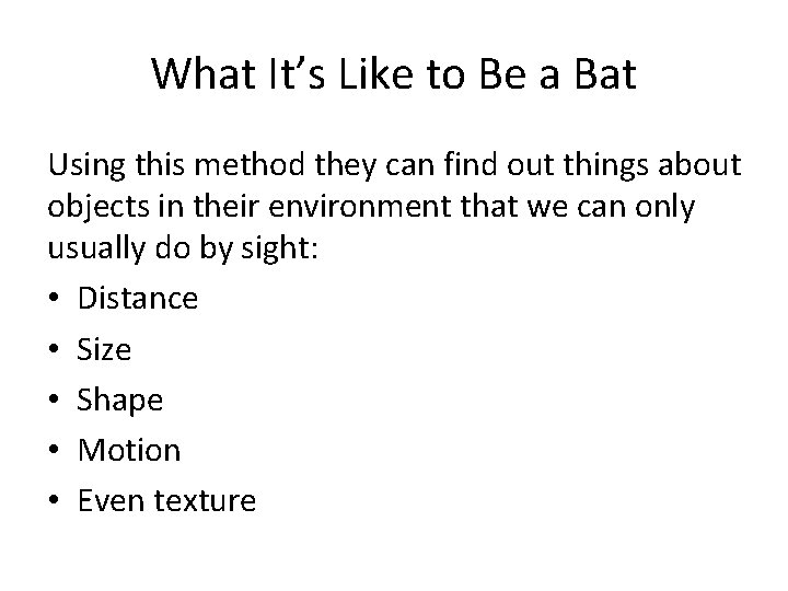 What It’s Like to Be a Bat Using this method they can find out