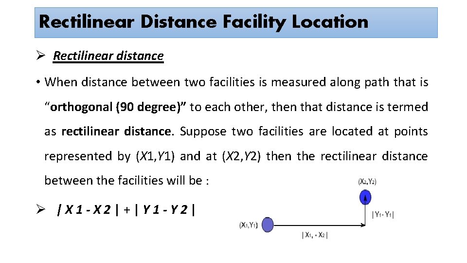 Rectilinear Distance Facility Location Ø Rectilinear distance • When distance between two facilities is