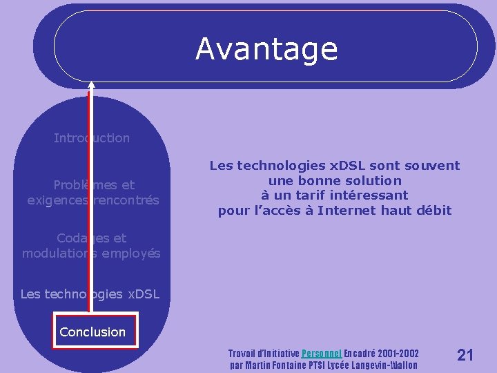 Avantage Introduction Problèmes et exigences rencontrés Les technologies x. DSL sont souvent une bonne