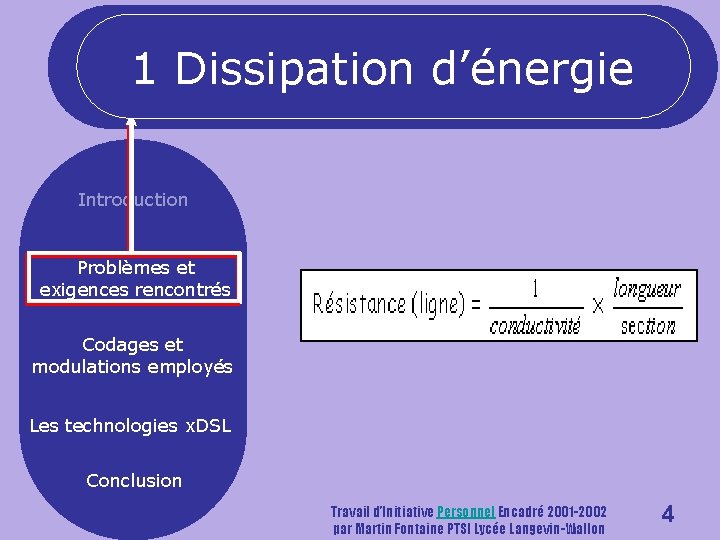 1 Dissipation d’énergie Introduction Problèmes et exigences rencontrés Codages et modulations employés Les technologies