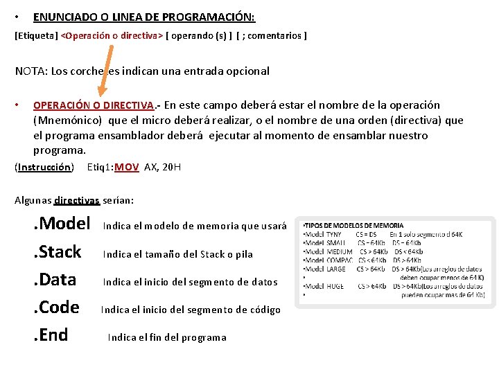  • ENUNCIADO O LINEA DE PROGRAMACIÓN: [Etiqueta] <Operación o directiva> [ operando (s)