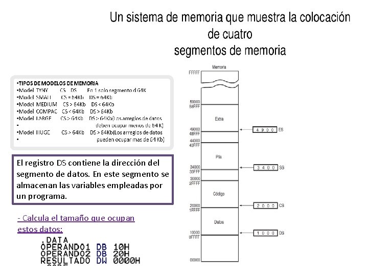 El registro DS contiene la dirección del segmento de datos. En este segmento se