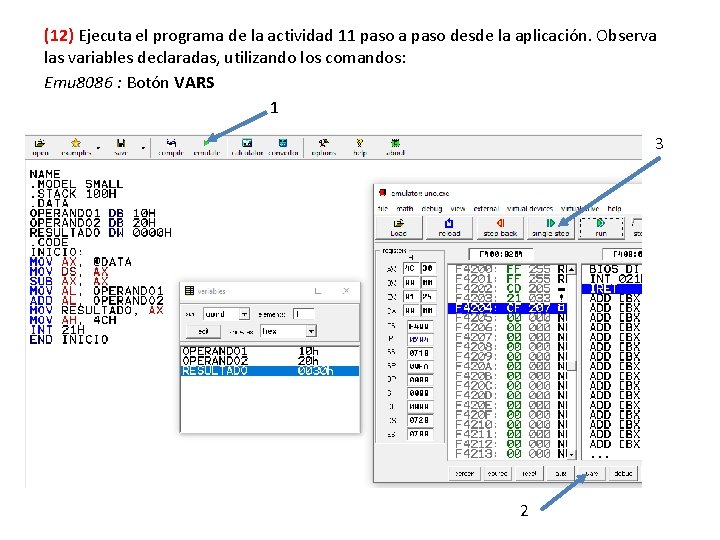 (12) Ejecuta el programa de la actividad 11 paso a paso desde la aplicación.