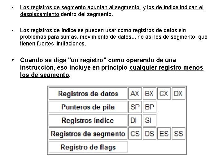  • Los registros de segmento apuntan al segmento, y los de índice indican
