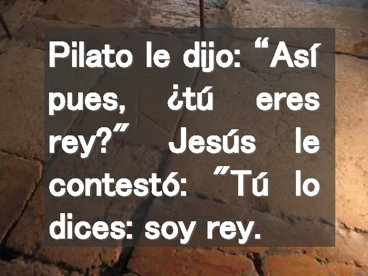 Pilato le dijo: “Así pues, ¿tú eres rey? " Jesús le contestó: "Tú lo