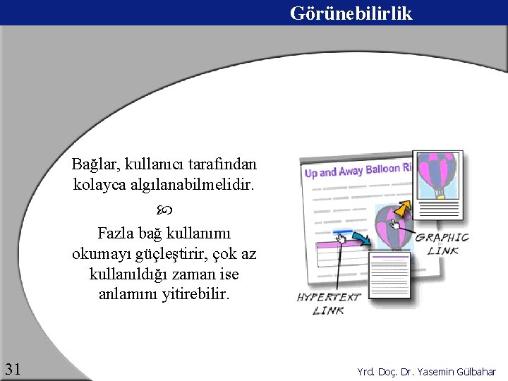 Görünebilirlik Bağlar, kullanıcı tarafından kolayca algılanabilmelidir. Fazla bağ kullanımı okumayı güçleştirir, çok az kullanıldığı