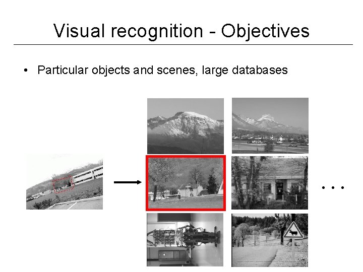 Visual recognition - Objectives • Particular objects and scenes, large databases … 