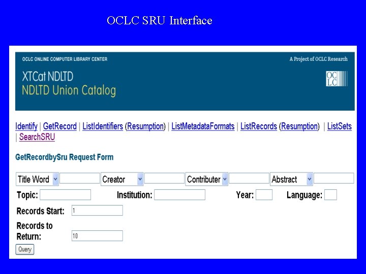 OCLC SRU Interface 