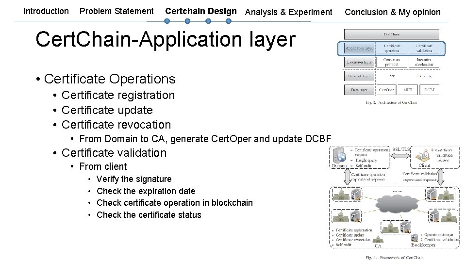 Introduction Problem Statement Certchain Design Analysis & Experiment Conclusion & My opinion Cert. Chain-Application