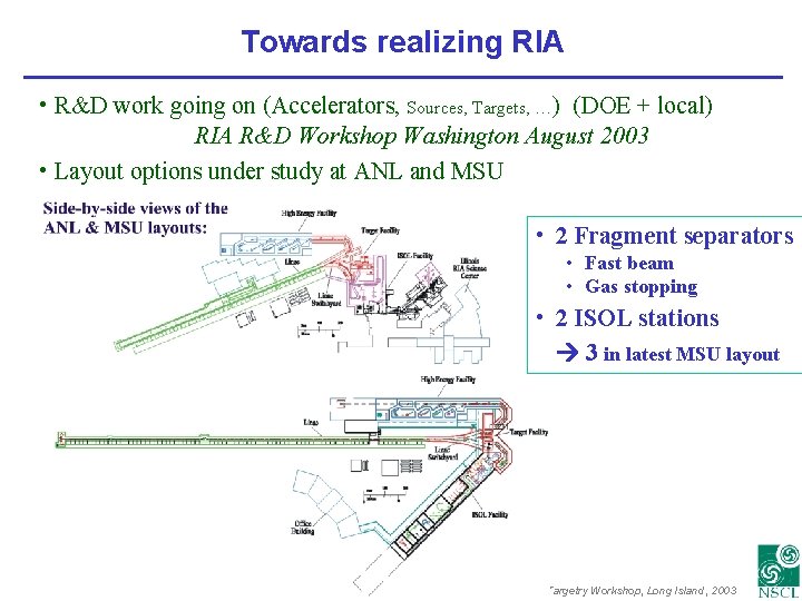 Towards realizing RIA • R&D work going on (Accelerators, Sources, Targets, …) (DOE +