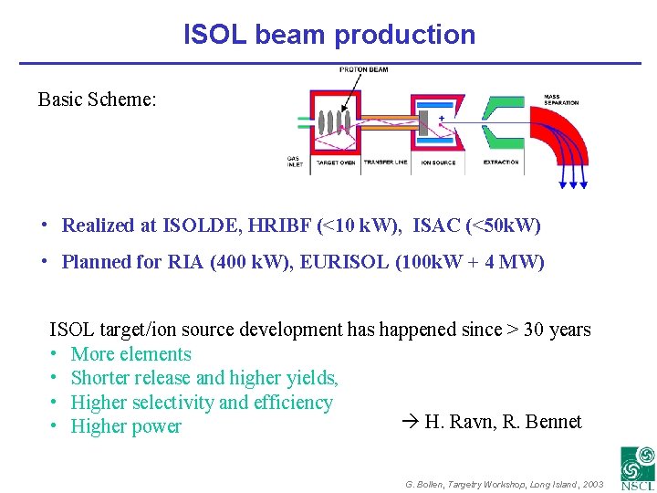 ISOL beam production Basic Scheme: • Realized at ISOLDE, HRIBF (<10 k. W), ISAC