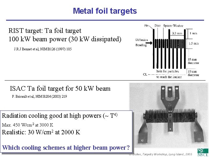 Metal foil targets RIST target: Ta foil target 100 k. W beam power (30