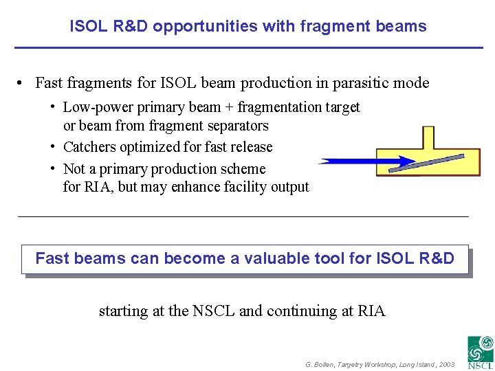 ISOL R&D opportunities with fragment beams • Fast fragments for ISOL beam production in