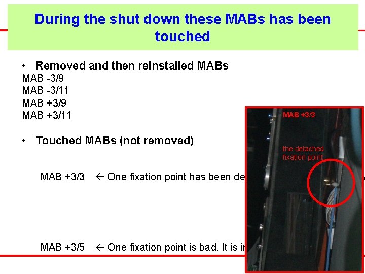 During the shut down these MABs has been touched • Removed and then reinstalled